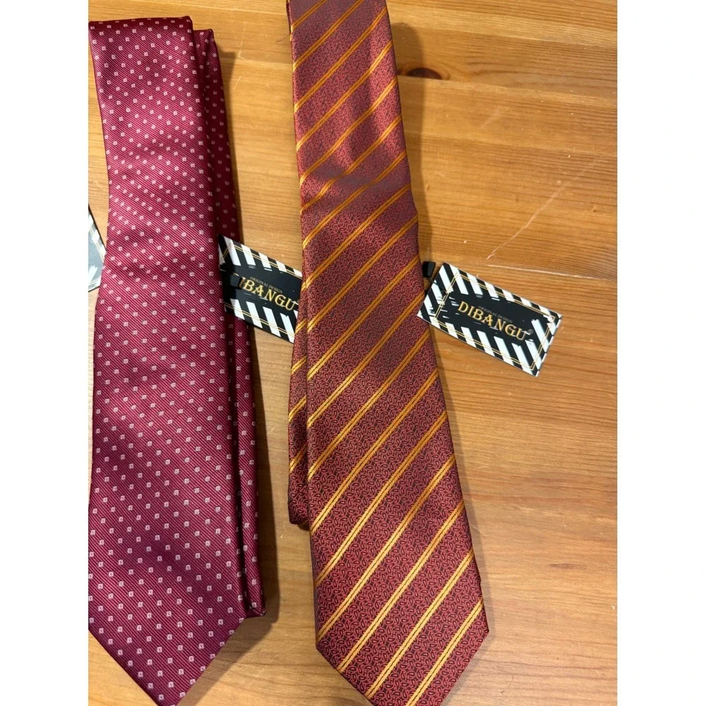 DIBANGU Mens Silk Tie Lot of 3 Burgundy Red Striped Geometric Classic NWT
